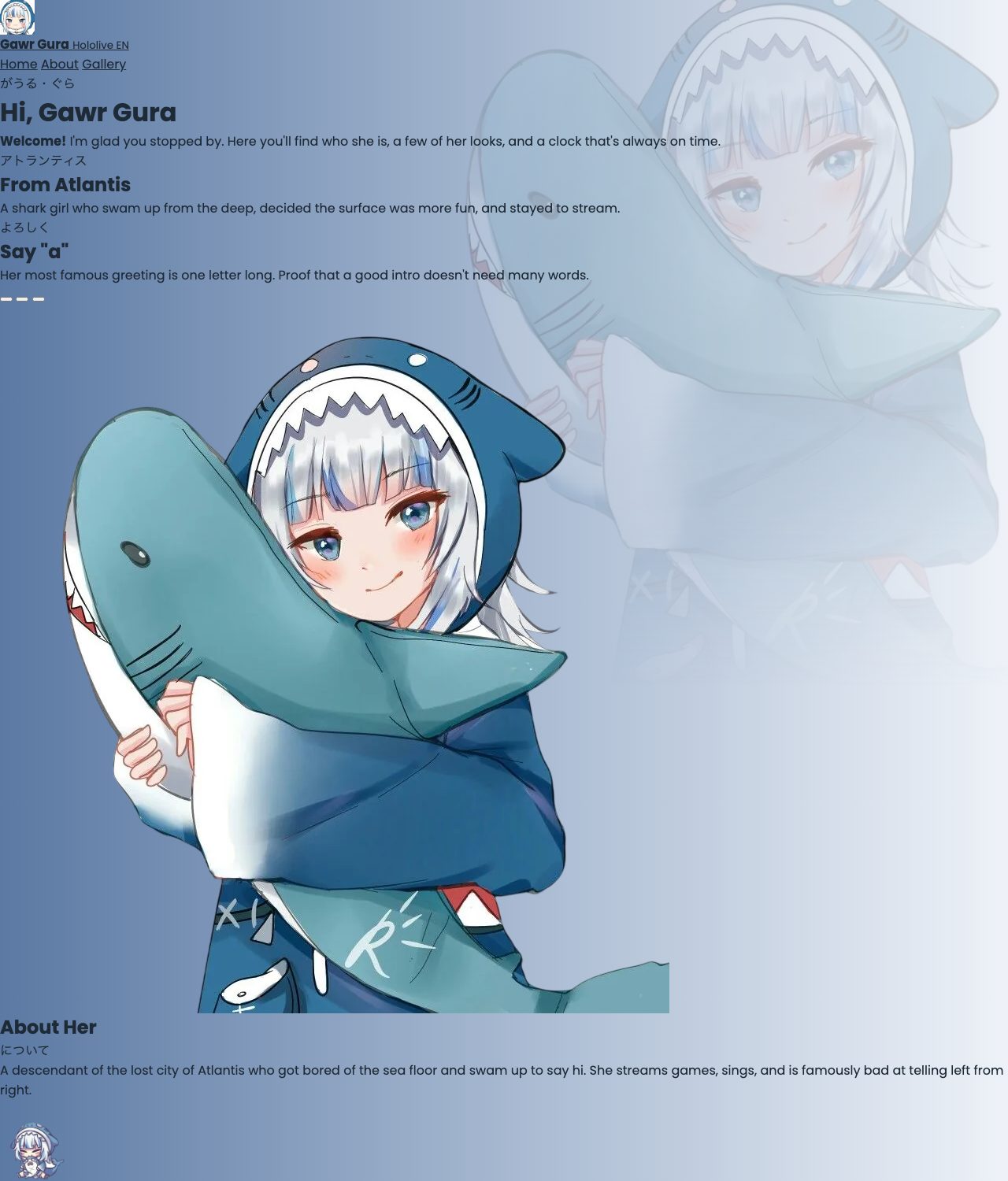 The page with tokens and background: a blue-to-white gradient, the faded portrait in the background, text in Poppins, images now fitting their containers