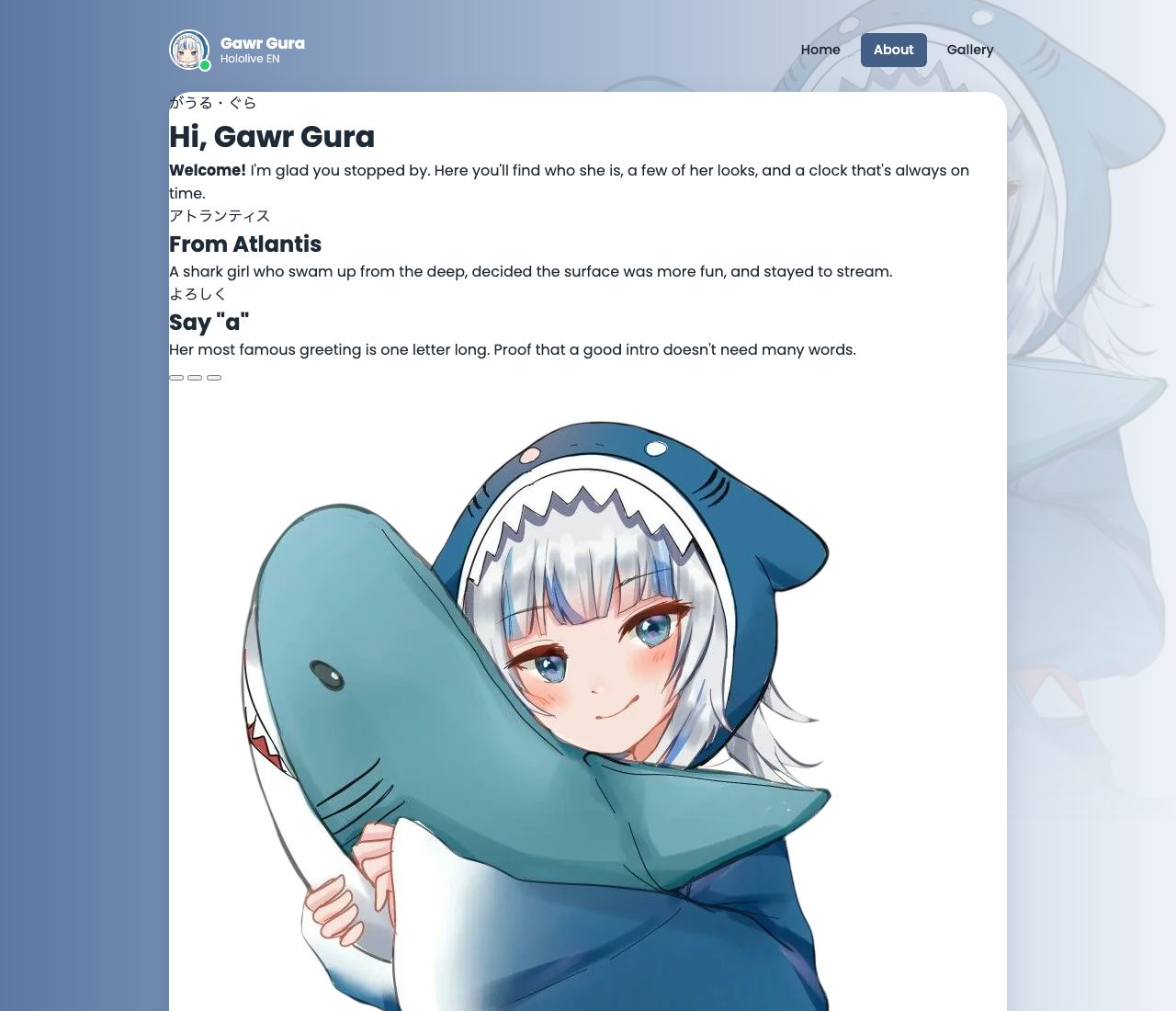 The layout in place: a white hero area across the top, then the About, Cat and Hoodie cards, then date, clock, smool and more, all in their correct grid positions, though unstyled inside; the YouTube icon in the dock is huge